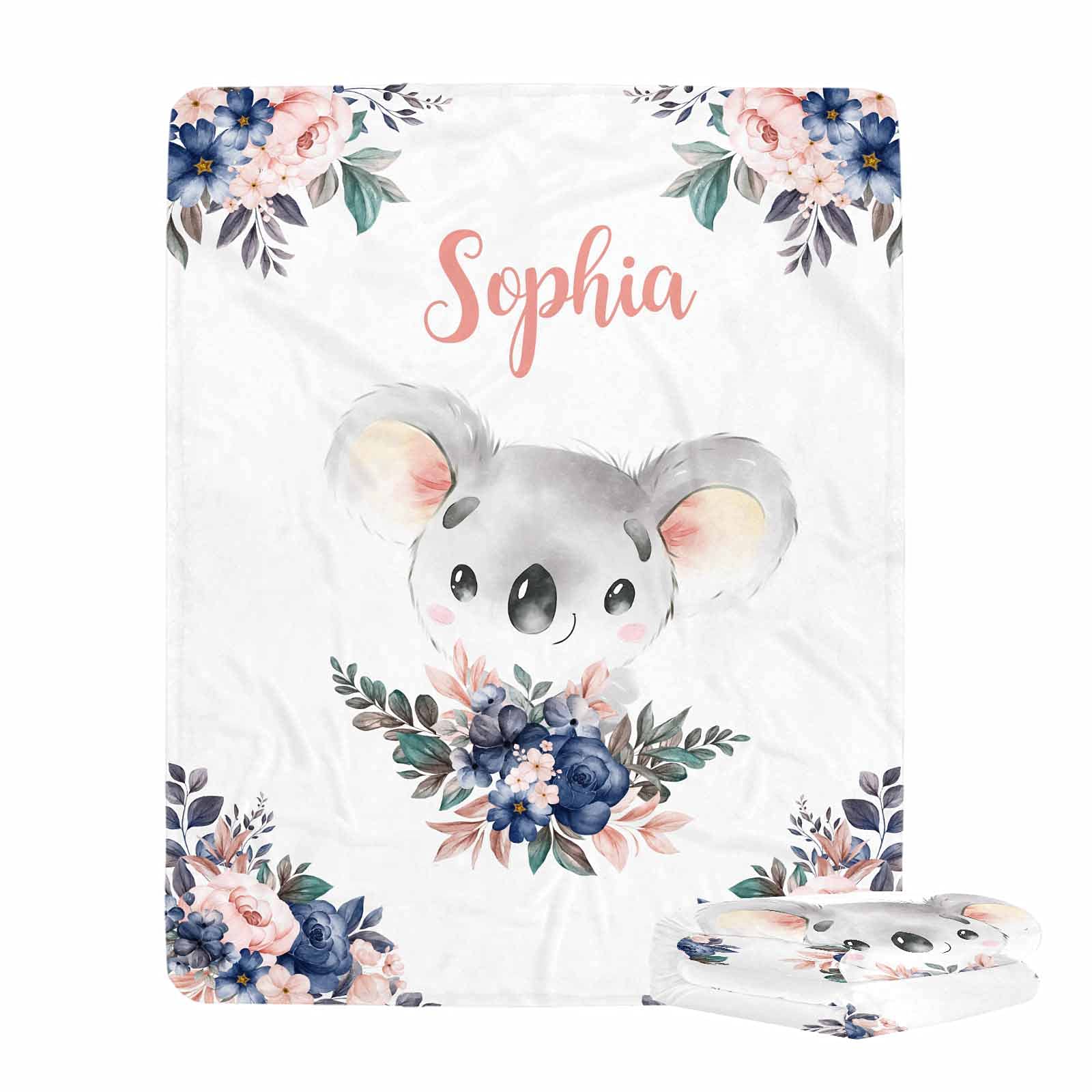 **Personalized Baby Blanket for Girls with Name - Custom Koala Design Newborn Gift, 30