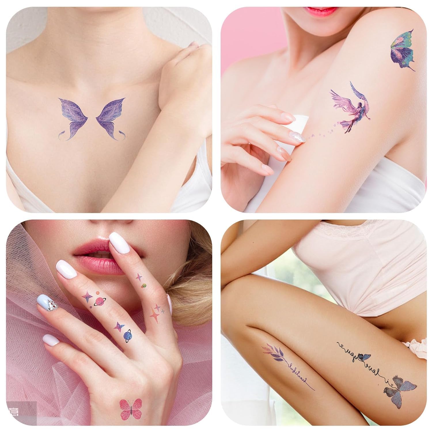 Waterproof Temporary Glitter Butterfly & Bubbles Tattoo Stickers for Women & Girls - Face, Body & Eye Makeup - Perfect for Parties, Festivals & Costume Events