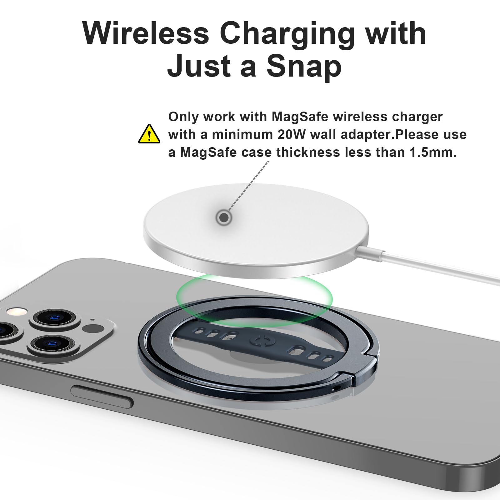 EWA MagOne 2023 Aluminum Edition - Magsafe Compatible Phone Grip Stand with Silicone Finger Strap, Removable Magnetic Ring Holder & Kickstand Loop for iPhone 16, 15, 14, 13, 12 Pro/Max - Perfect for Travel, Work & Everyday Use