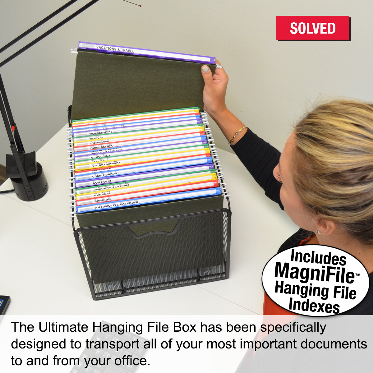 Ultimate Mesh Hanging File Organizer with 20 MagniFile™ Hanging File Indexes - Black & Color Options for Office Document Organization | Perfect for Filing Cabinets, Desk Drawers & Home Office Storage