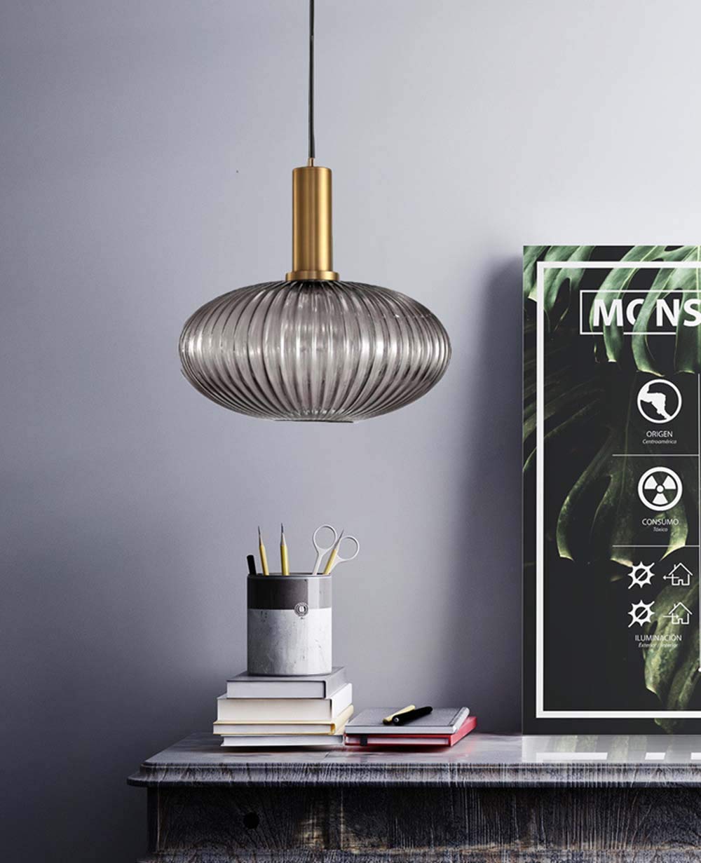 Modern Farmhouse Striped Glass Pendant Light with Gold Socket - 11.81