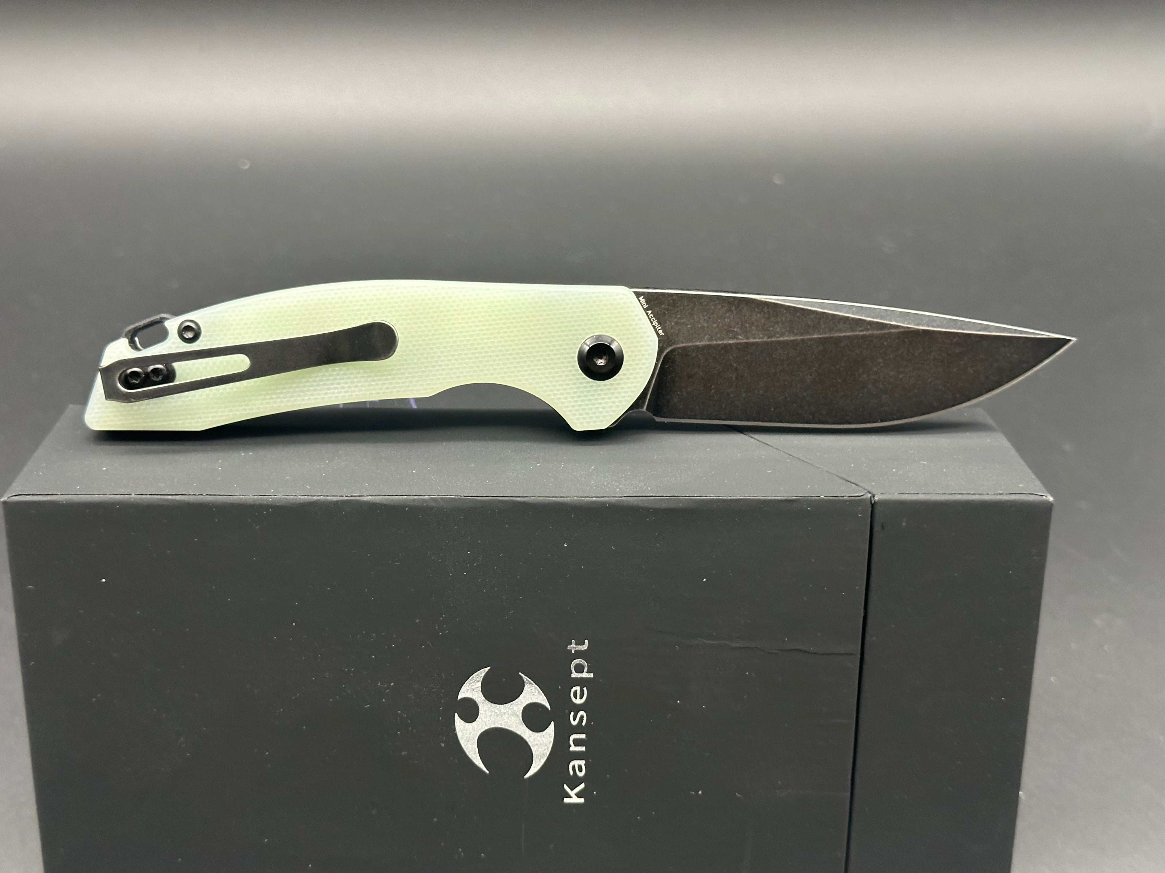 Kansept Mini Accipiter Folding Knife - Jade G10 Handle with 154CM Black Blade - EDC Pocket Knife for Outdoor, Camping & Everyday Carry