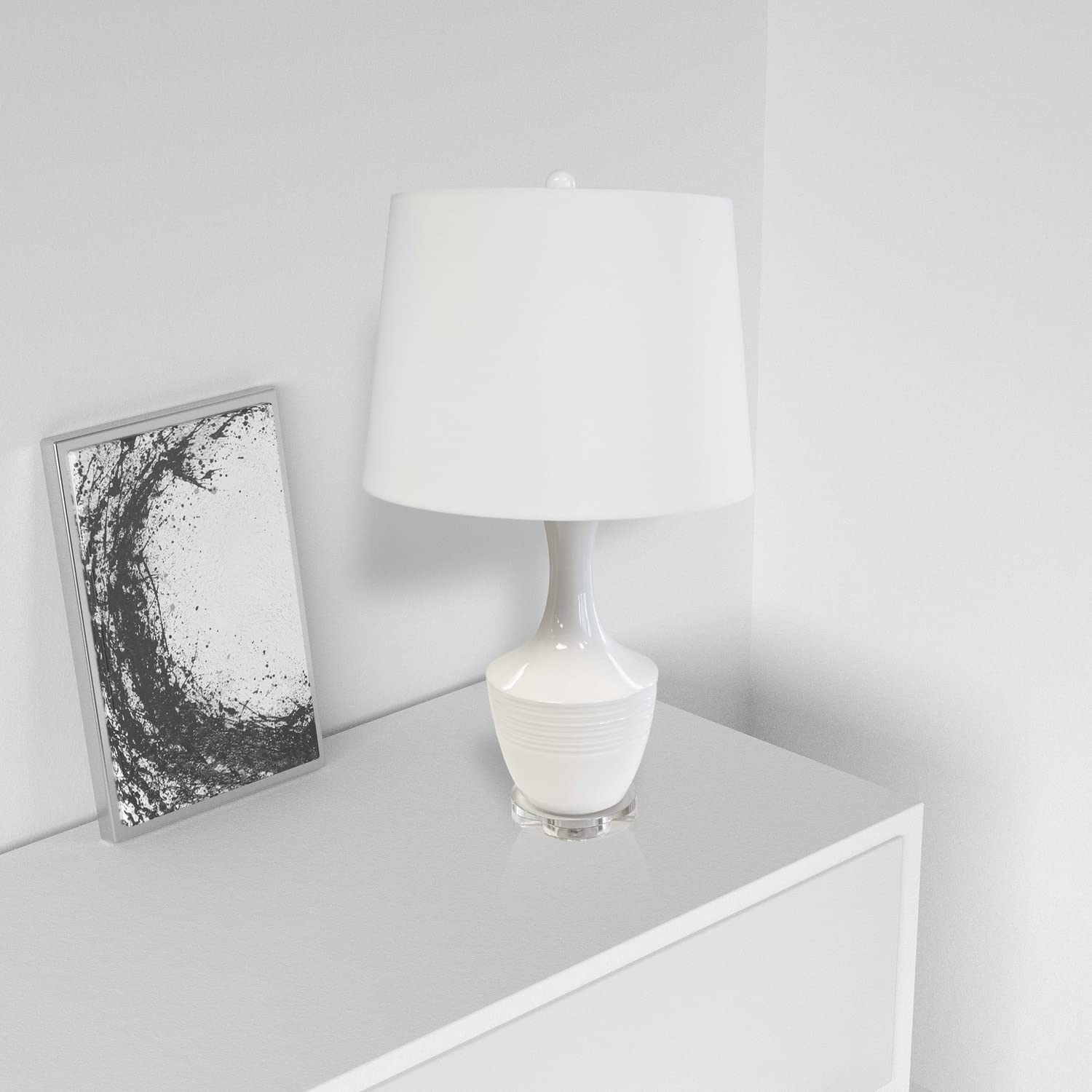 Dainolite Modern 1-Light Gloss White Table Lamp for Bedroom, Living Room, or Office - Stylish Desk Lighting for Home Decor