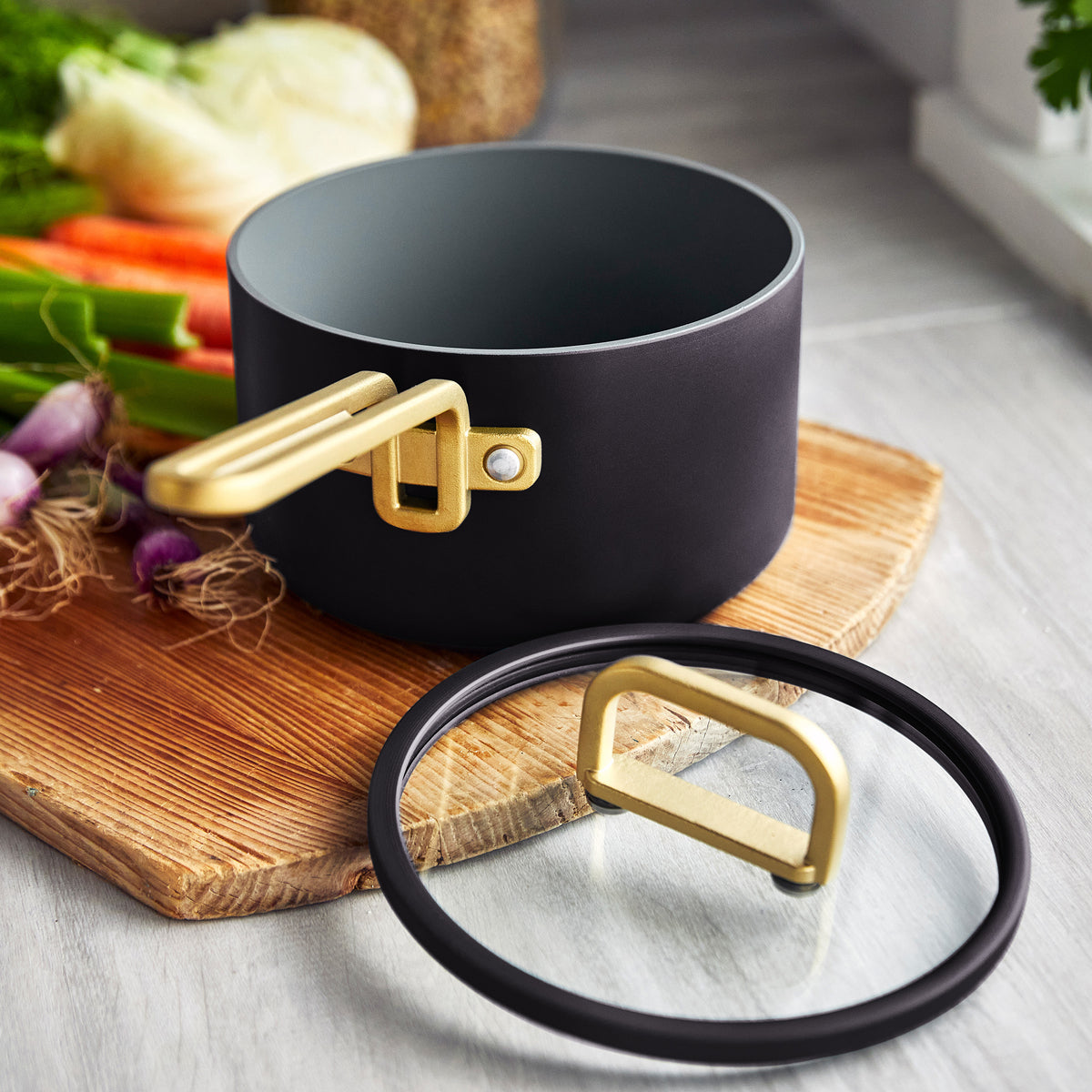 Stanley Tucci™ Ceramic Nonstick 2 Quart Saucepan with Lid - Premium Cookware for Italian Cooking | Perfect for Simmering Sauces, Boiling Pasta & Everyday Kitchen Use