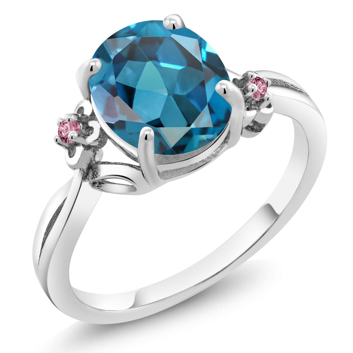3.08 Ct Oval London Blue Topaz & Pink Lab-Grown Diamond 925 Sterling Silver Ring for Women - Elegant Engagement, Anniversary & Wedding Jewelry Gift