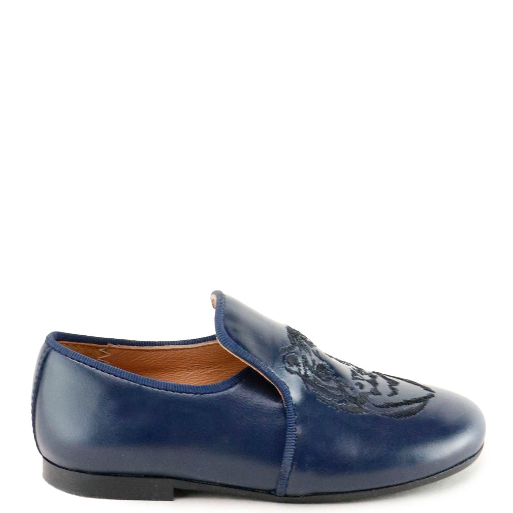 Navy Blue Embroidered Smoking Loafers for Men - Stylish Casual & Formal Shoes for Work, Parties & Weddings