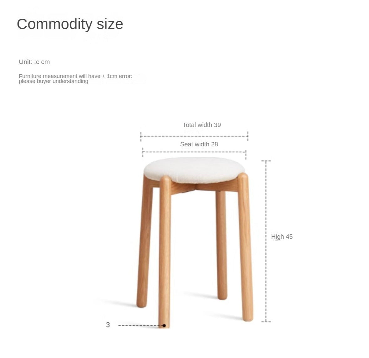 Solid Oak Wood Makeup Stool - Durable & Stylish Vanity Seat for Bedroom, Bathroom, or Dressing Room
