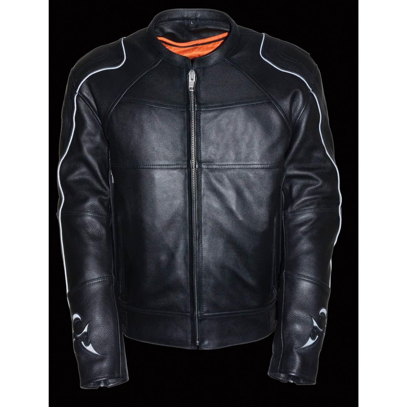 Milwaukee Leather MLM1510 Men's Black Leather Motorcycle Jacket with Reflective Skull Design - Perfect for Scooter Riders & Urban Commuters