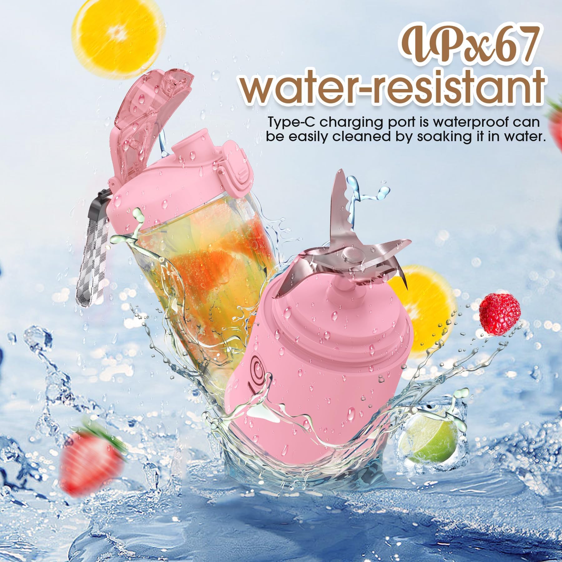 Portable USB Rechargeable Blender - 20oz Mini Personal Blender for Smoothies, Shakes & Protein Drinks - Travel-Friendly Blender Cup with Leak-Proof Lid - Perfect for Home, Office, Gym & Outdoor Activities (Pink)