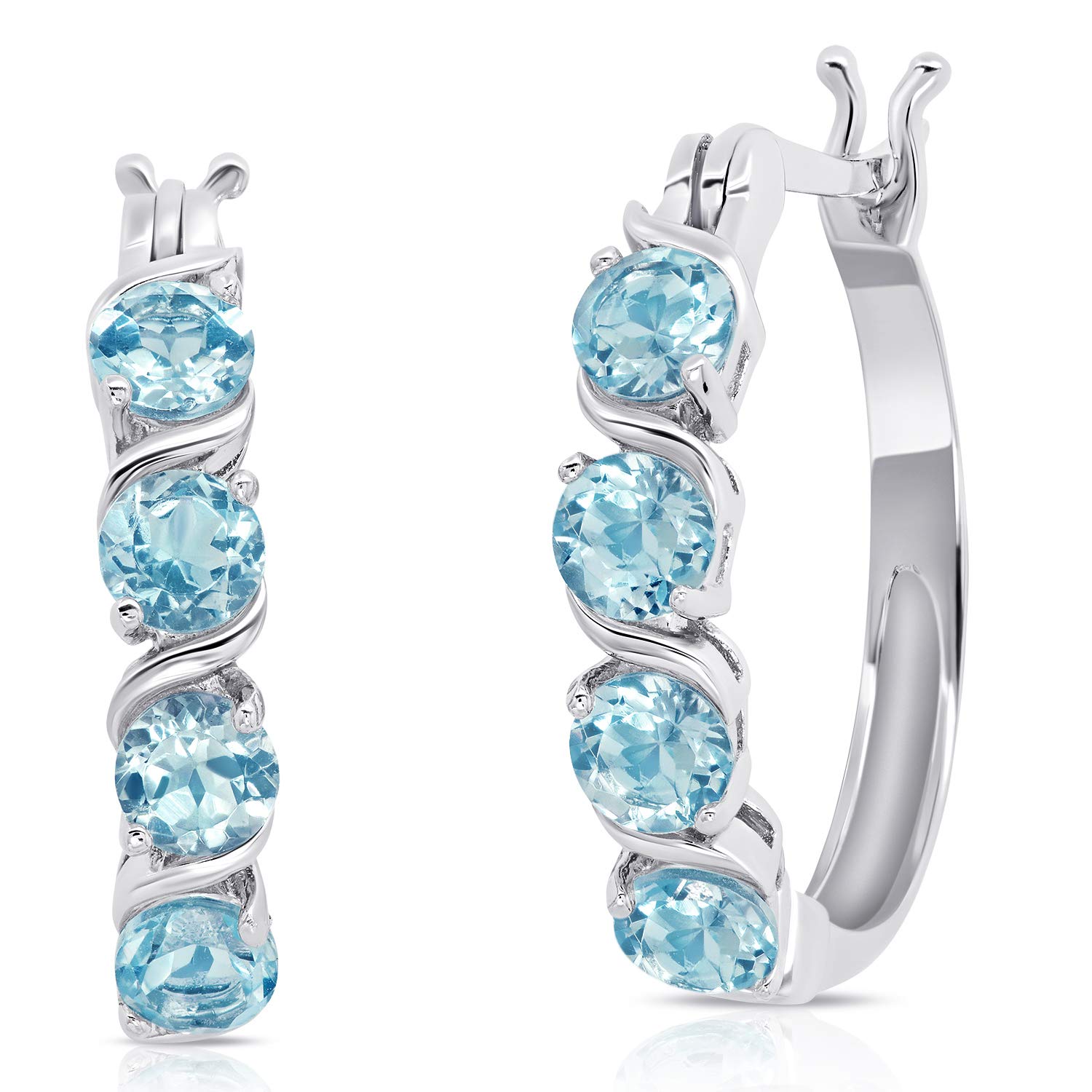 925 Sterling Silver Gemstone Round Hoop Earrings for Women | 0.9 Inch Birthstone Hoops with Secure Click Closure | Perfect Gift for Birthday, Anniversary & Everyday Wear | MAX + STONE