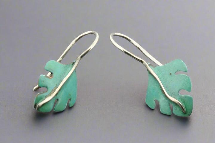 Serrated Leaf Drop Earrings - Copper Patina & Silver - Perfect for Boho Chic & Vintage Style Outfits