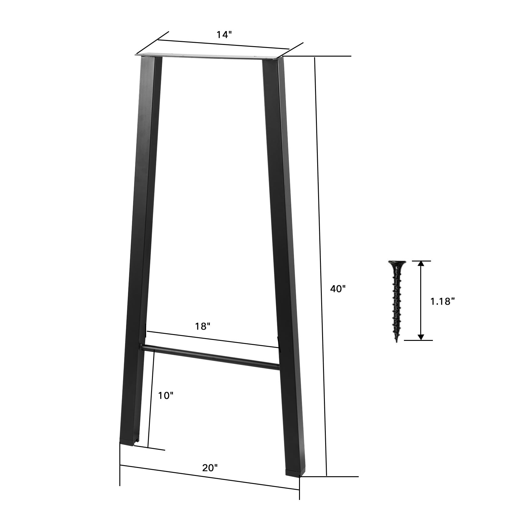 40 Inch Heavy Duty Metal Table Legs - Set of 2 Black Bar/Dining/Desk/Coffee Table Legs for Home, Office & Restaurant Furniture