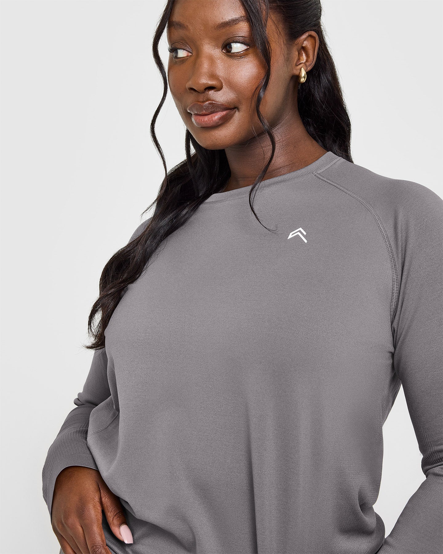 Seamless Loose Long Sleeve Top for Women - Comfortable Stretchy Ash Grey Blouse | Perfect for Yoga, Workouts & Casual Wear