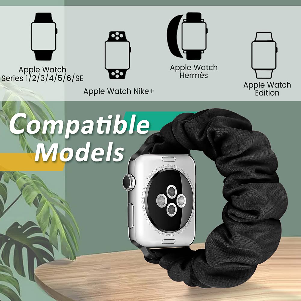 Tiptops 3 Pack Apple Watch Bands 38mm-49mm - Soft Fabric Scrunchies Wristbands for Women, Compatible with iWatch Ultra 2, Series 10/9/8/7/6/5/4/3/2/1/SE - Stylish Printed Straps for Workout, Office & Everyday Wear