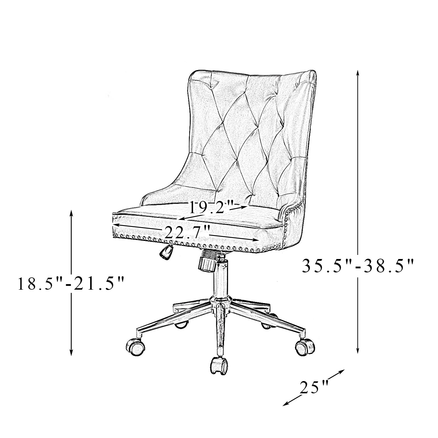Ergonomic Faux Leather Home Office Desk Chair - Armless Mid-Back Swivel Task Chair with 5 Rolling Casters & Height Adjustment, Camel Color - Perfect for Small Spaces, Study Rooms & Workstations