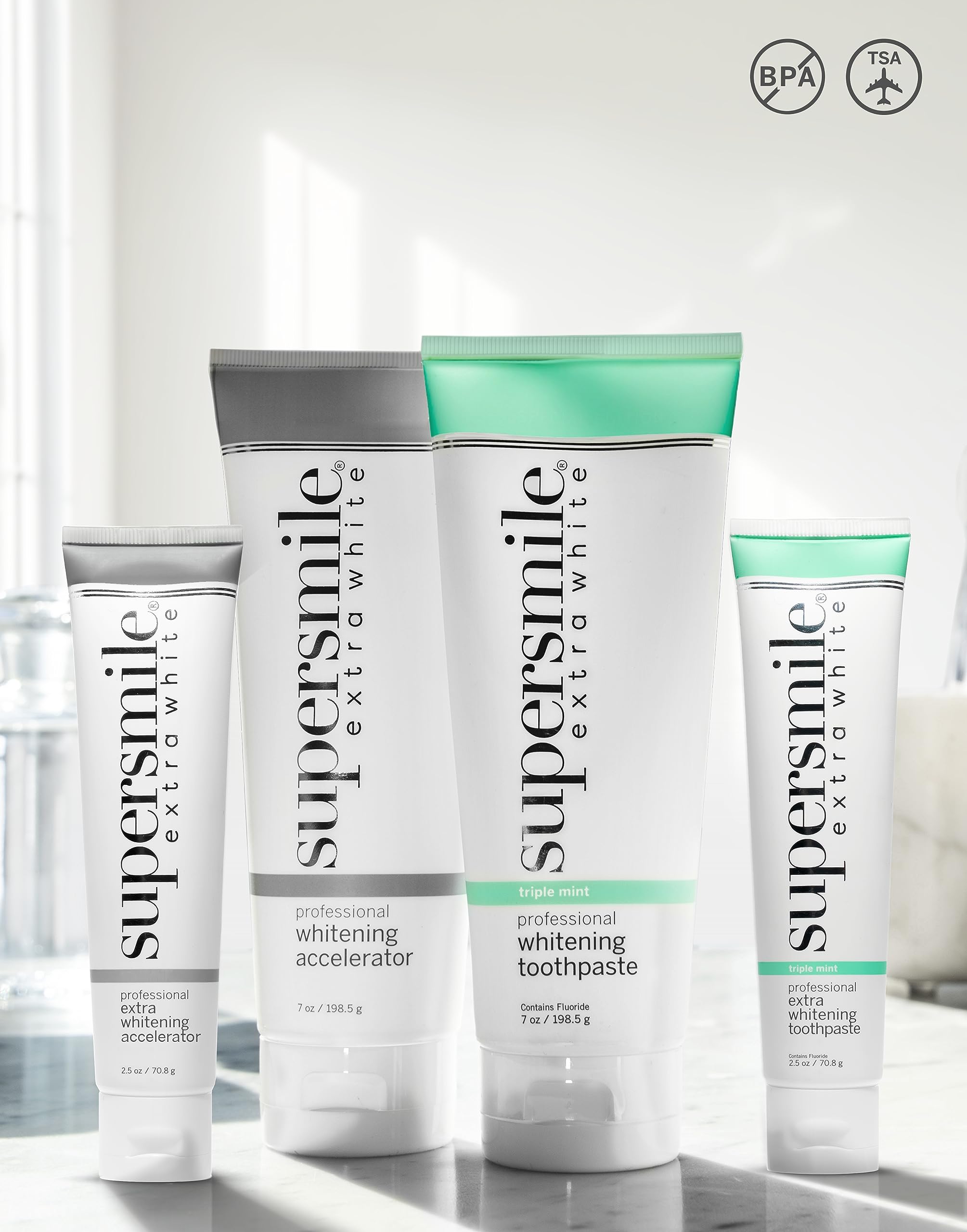 Supersmile Extra Whitening Toothpaste System - Large & Small Tubes with 2 Soft Bristle Toothbrushes for Daily Teeth Whitening and Oral Care at Home
