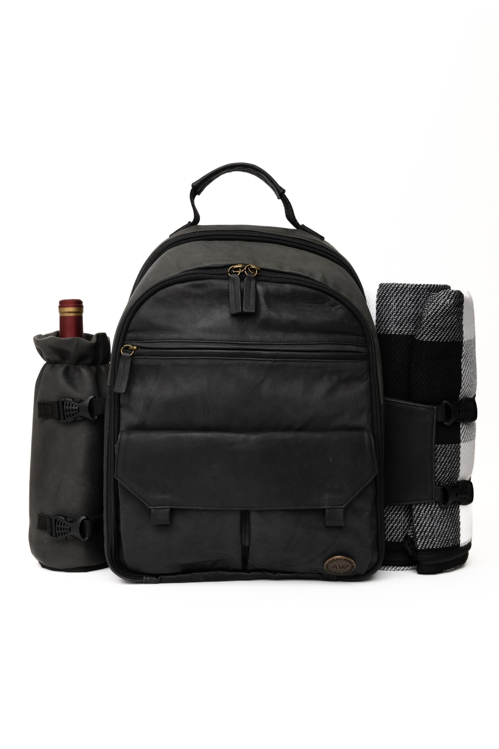Premium Genuine Leather Picnic Backpack for 4 People - Insulated Cooler Compartment, Waterproof Blanket, 4-Piece Dinner Plates & Cutlery Set - Luxury Outdoor Picnic Essentials for Couples & Families (Black) - Perfect for Beach, Park, Camping & Romantic Dates