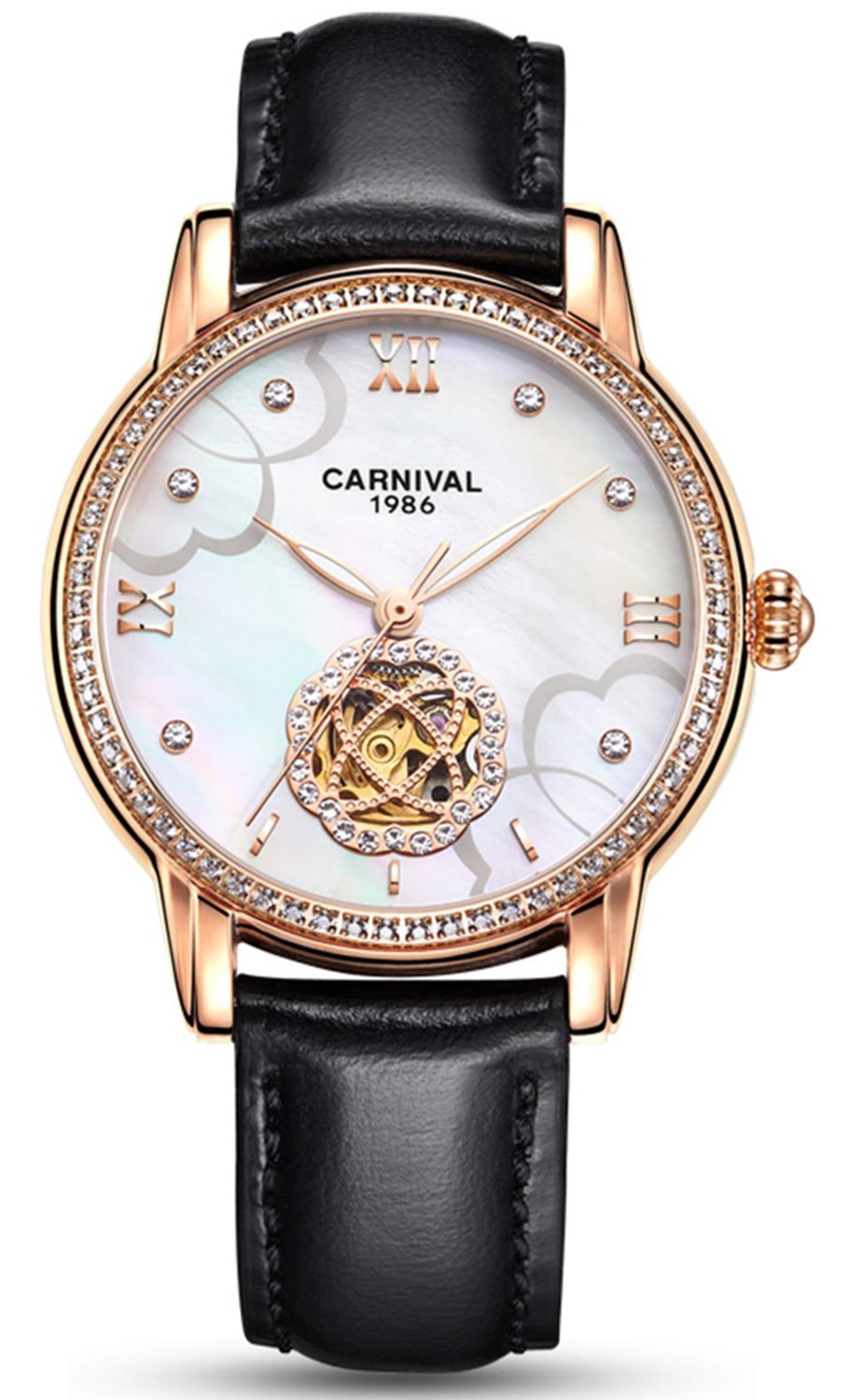 Luxury Hollow Automatic Mechanical Luminous Waterproof Women's Watch - Diamond Accent Leather Strap for Business, Party & Everyday Wear