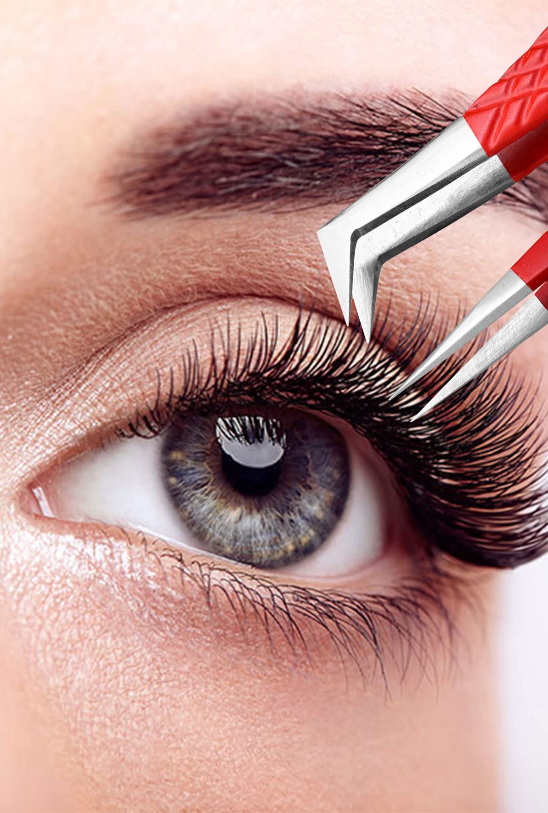 Professional Eyelash Extension Tweezers - Stainless Steel Lash Tweezers with Fiber Tip (2-Pack) - Perfect for Salon & Home Use - Red