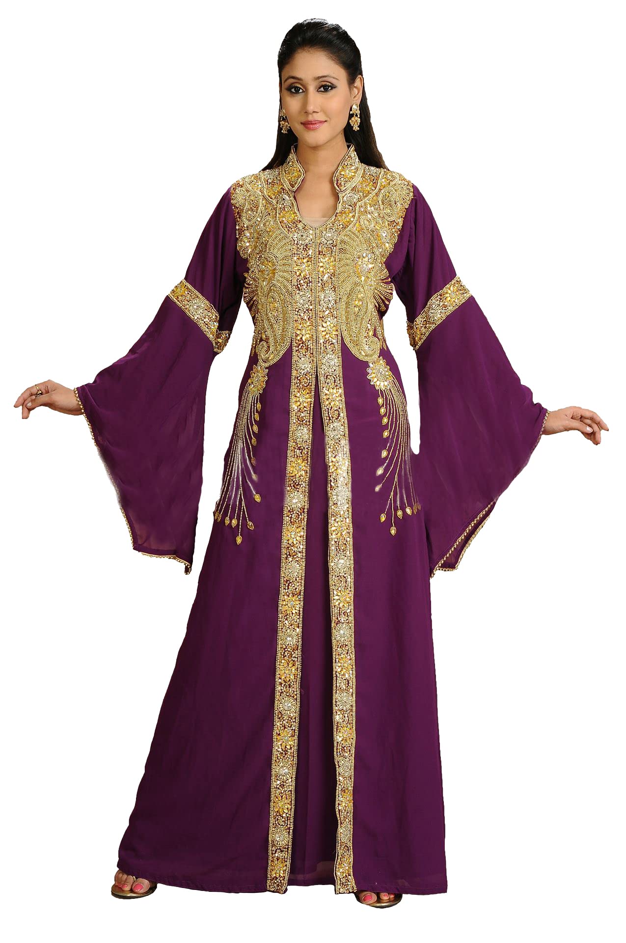 MAXIM CREATION Women's Arabian Djellaba Long Sleeve Maxi Dress - Plus Size Caftan for Weddings & Special Occasions | Elegant Islamic Abaya for Eid, Henna Parties & Formal Events