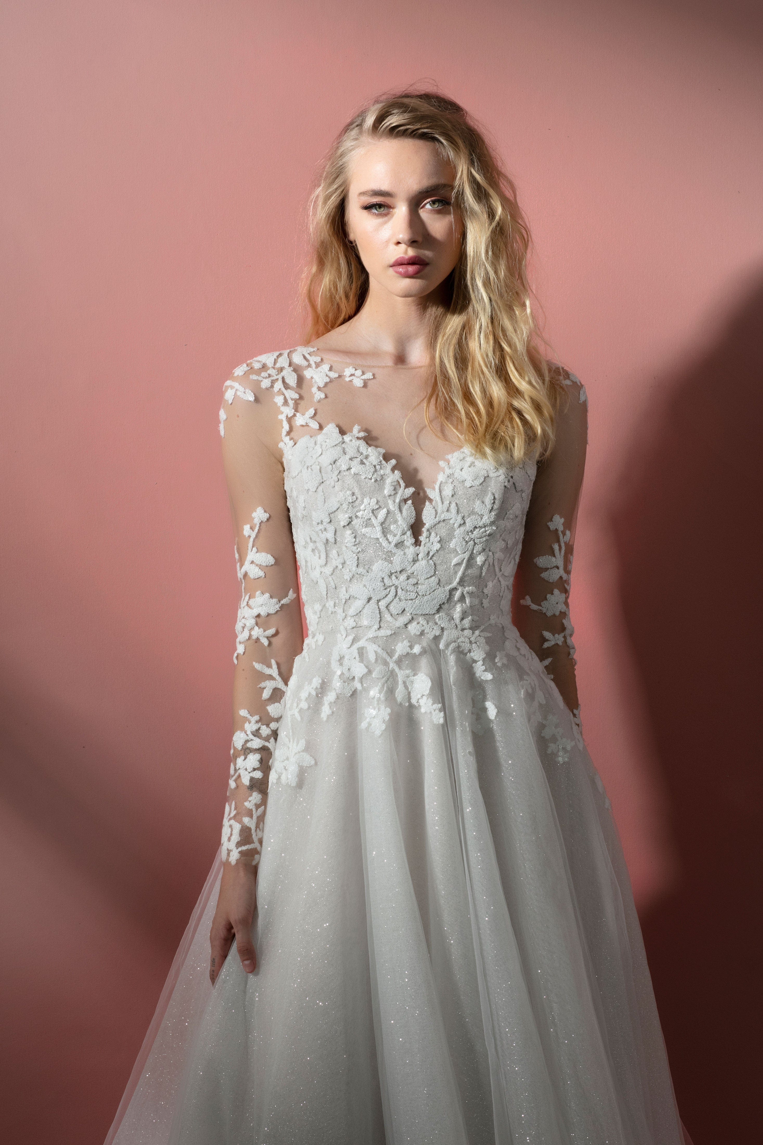 Hayley Paige Augie Blush Wedding Dress - Size 10 | Elegant Bridal Gown for Church Ceremonies & Formal Receptions