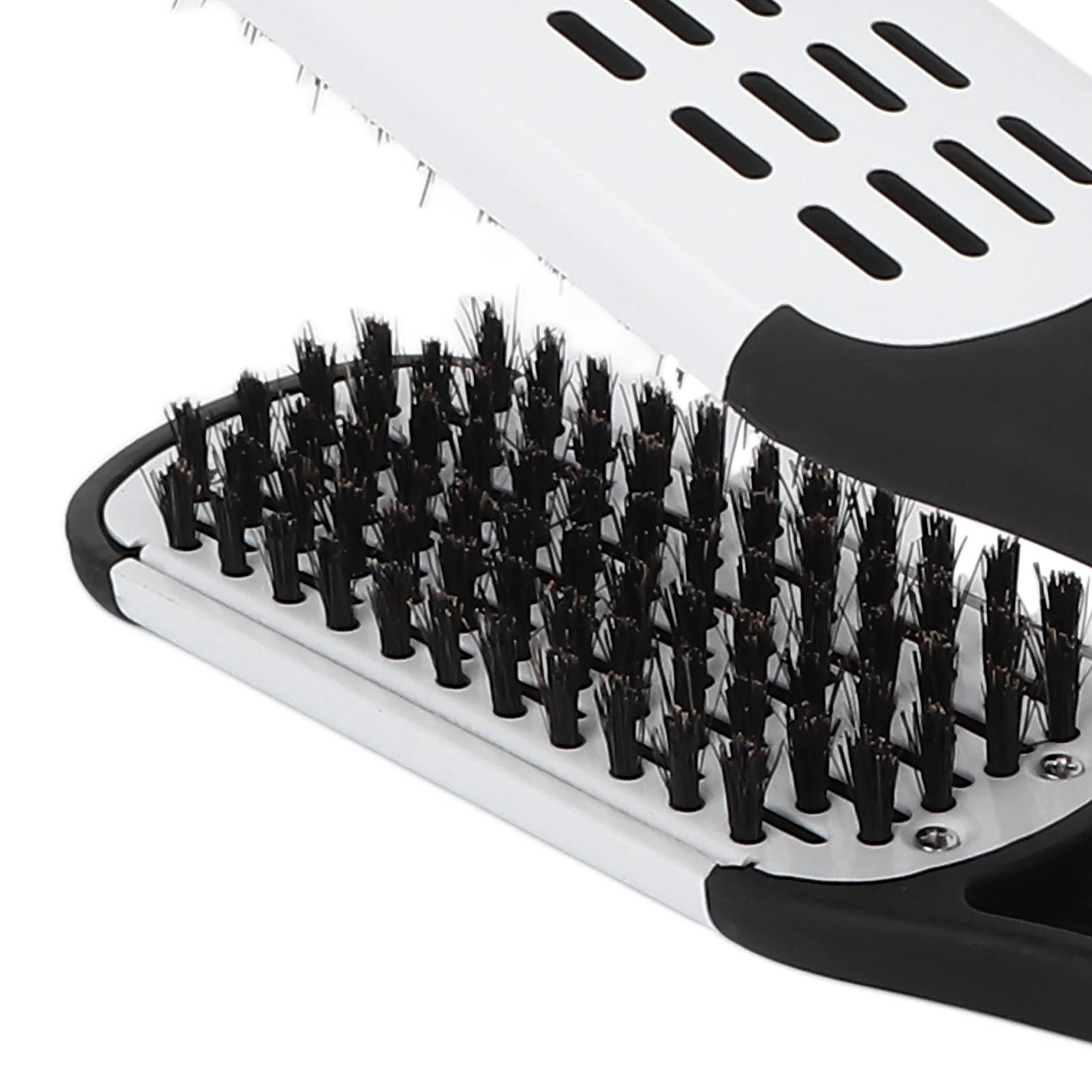 Double-Sided Hair Straightening Brush Clamp - Multifunctional Styling Tool for Men & Women | Improves Hair Health | Perfect for Home Use & Travel (White)