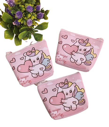 Unicorn Coin Pouch for Girls (3 Pack) - Kids Wallet for Loose Change, Keys & Small Items - Cute Cartoon Pouch for Birthday Party Favors, Kanjak Gifts & Everyday Use