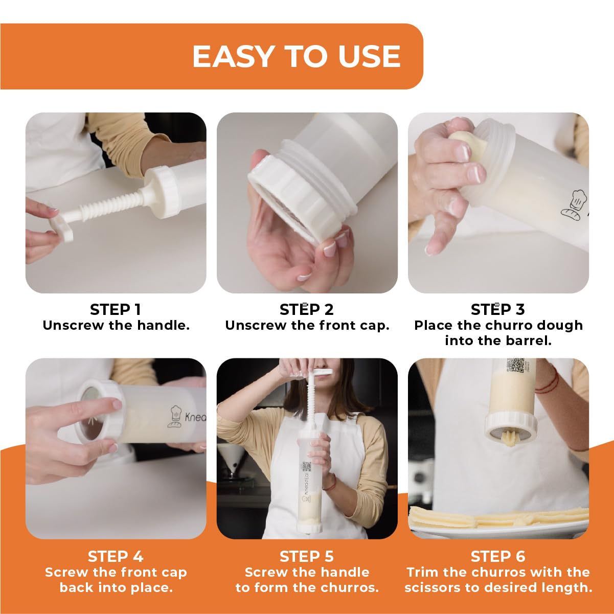 Electric Churro Maker Kit with Booster Handle - 3 Nozzle Churrera, Piping Bag & Scissors - Easy Homemade Churros with QR Recipe - Perfect for Parties, Desserts & Family Baking Fun