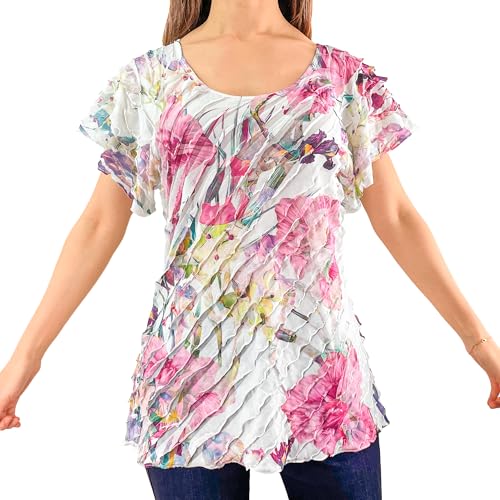 White Layered Stretch Mesh/Mixed Pink Floral Print
