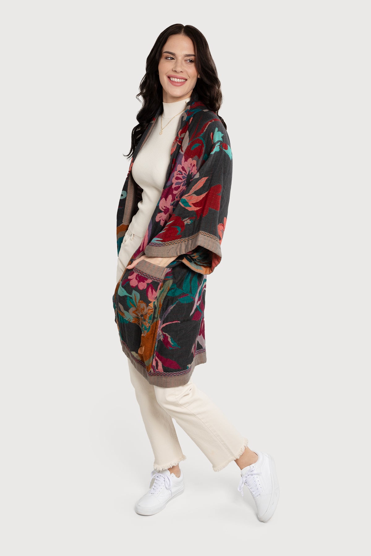 Floral Cotton Kimono Jacket for Women - Lightweight Summer Cover Up - Boho Beachwear & Lounge Wear for Vacation, Poolside, and Yoga
