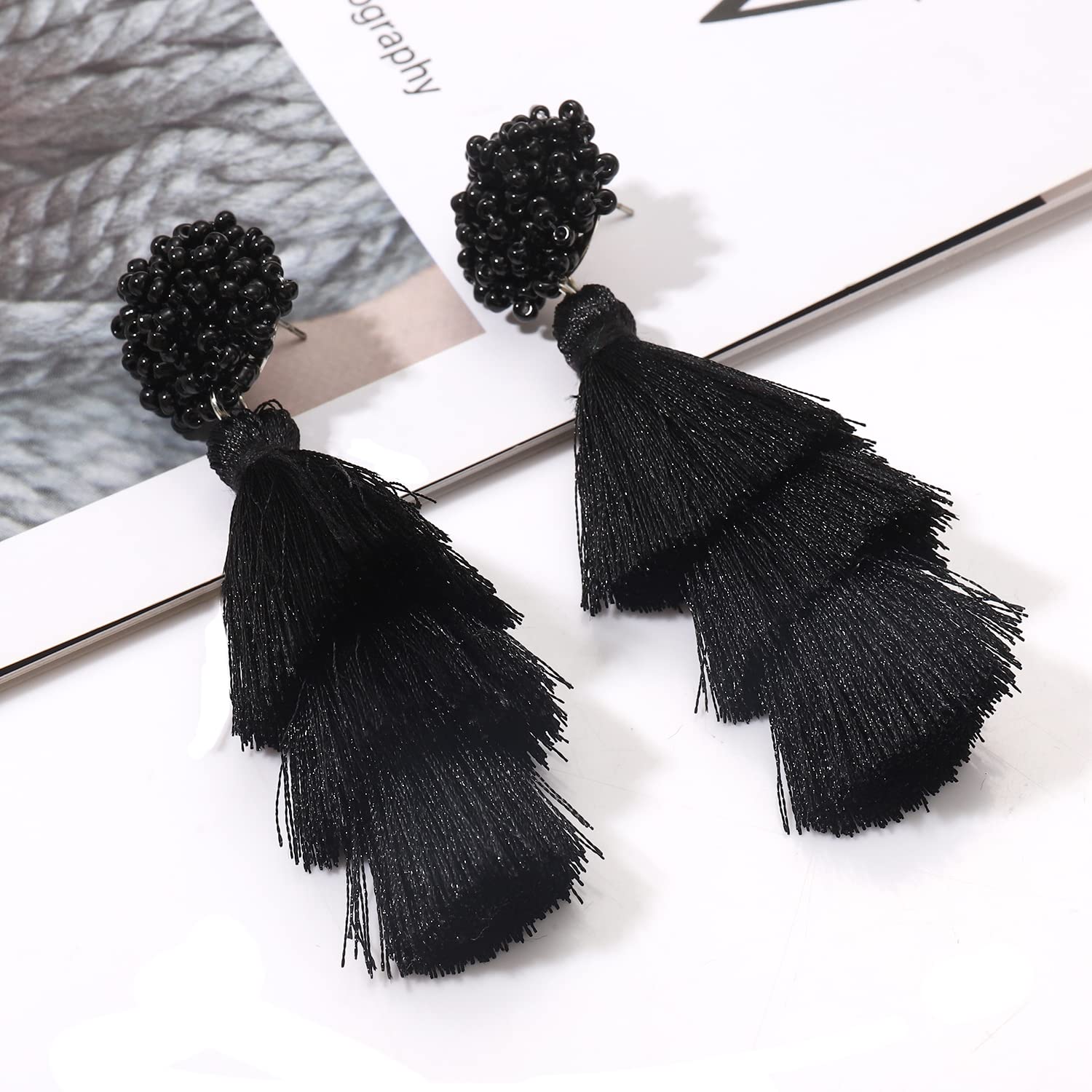 Bohemian Layered Tassel Earrings for Women - Lightweight Colorful Beaded Fringe Drop Dangle Statement Stud Earrings | Perfect for Festivals, Parties and Everyday Wear