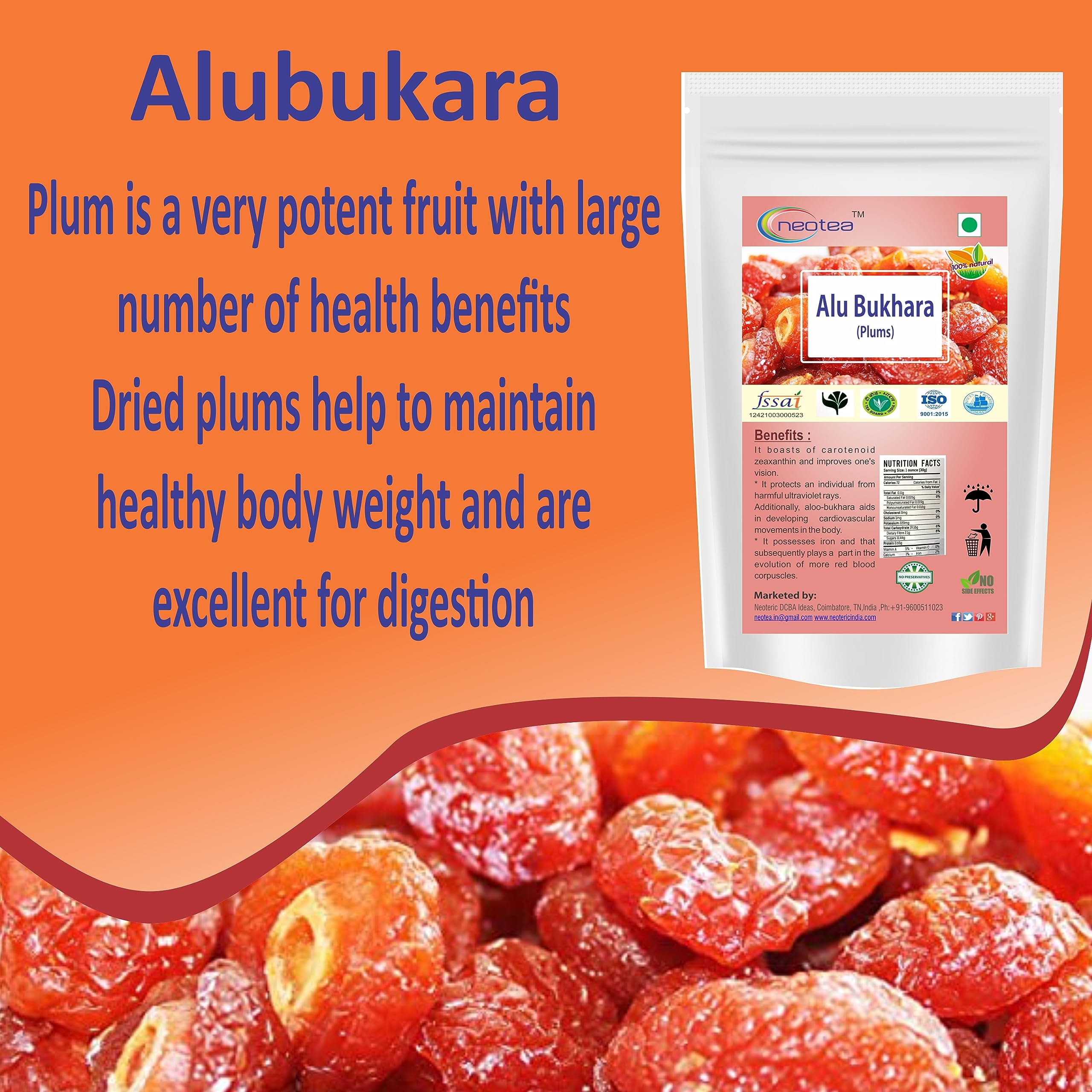Premium Neotea Dried Alu Bukhara Plums - 250g | Natural Sweet & Tangy Dried Fruit Snack | Perfect for Baking, Trail Mix & Healthy On-the-Go Snacking