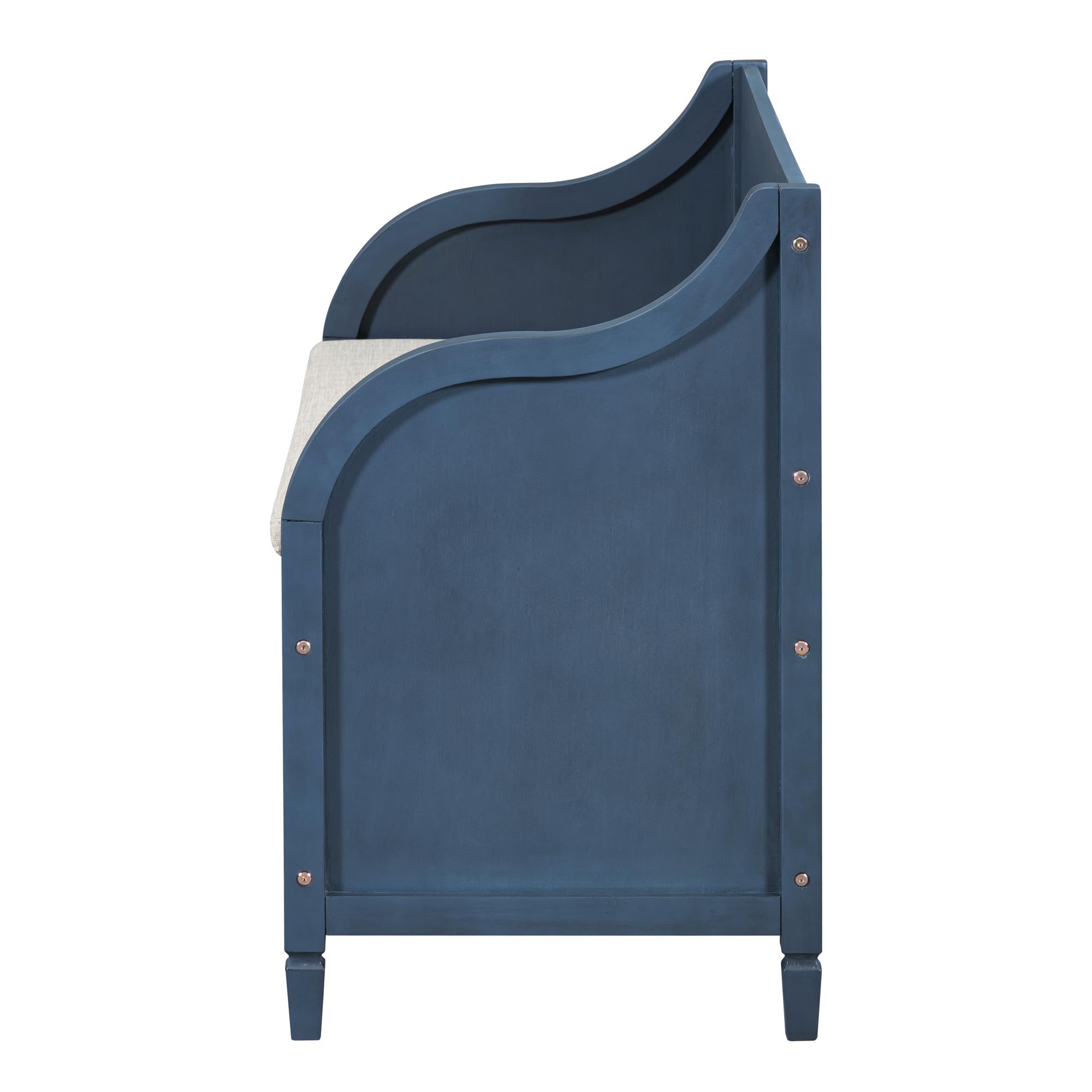 Merax Storage Bench with Safety Hinge - Shoe Bench with Backrest & Removable Cushion - Entryway, Living Room, Bedroom Furniture - Antique Navy & Beige - Perfect for Small Spaces, Hallway Organization & Home Decor