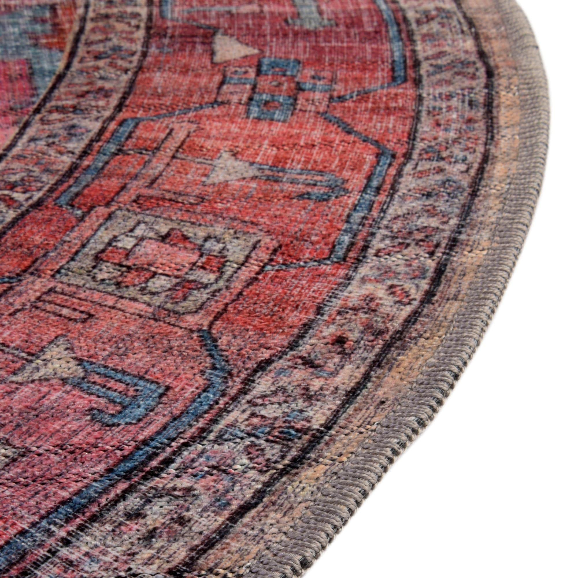 Washable Beige Low-Pile Rug 5' x 8' Oval - Maahru Collection by Rugs.com | Non-Slip Living Room Carpet, Dining Room Floor Mat, Open Space Decor for Home & Office