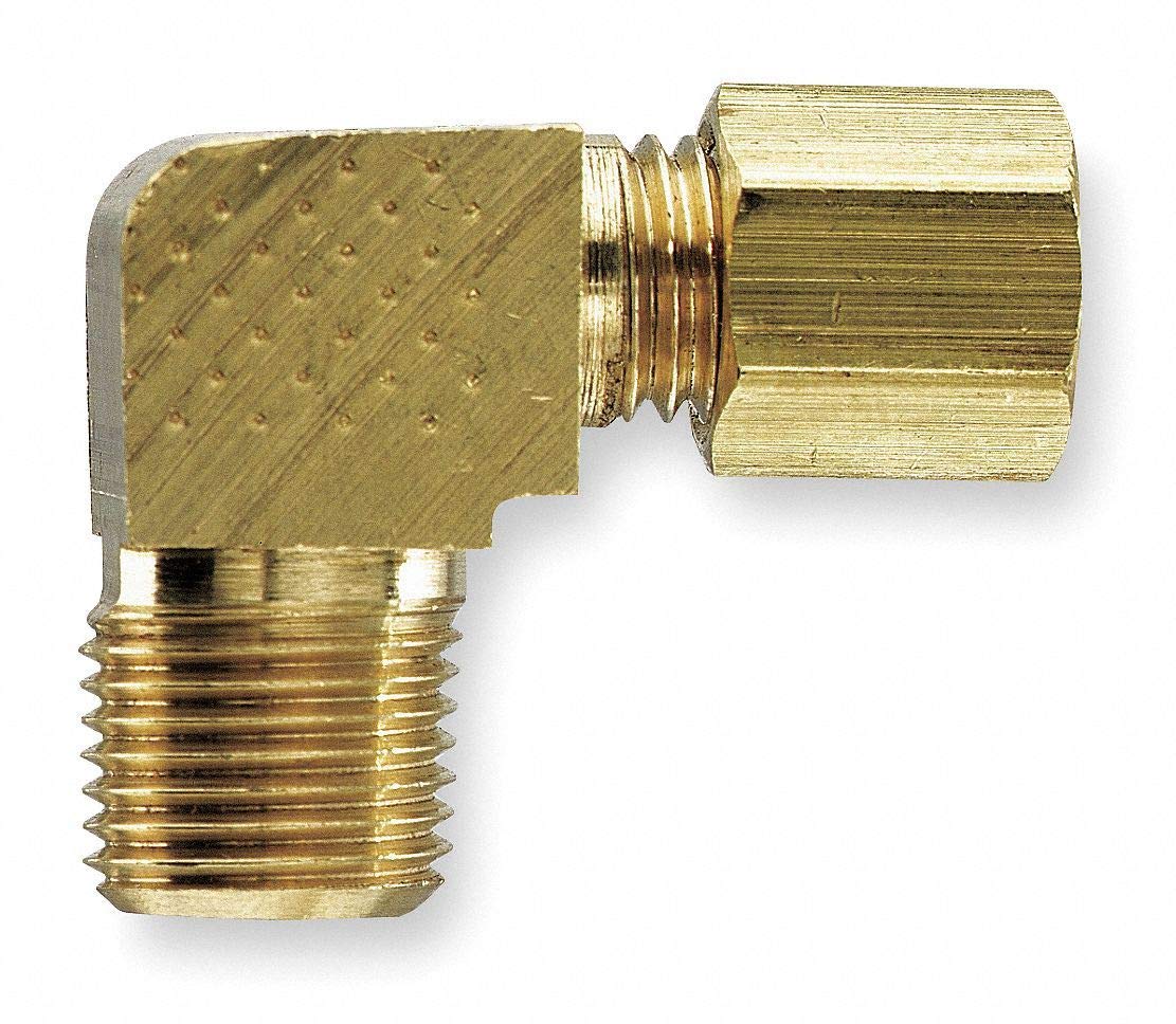 Parker Brass Compression x MNPT Male Elbow Fitting, 90 Degree, 1/2