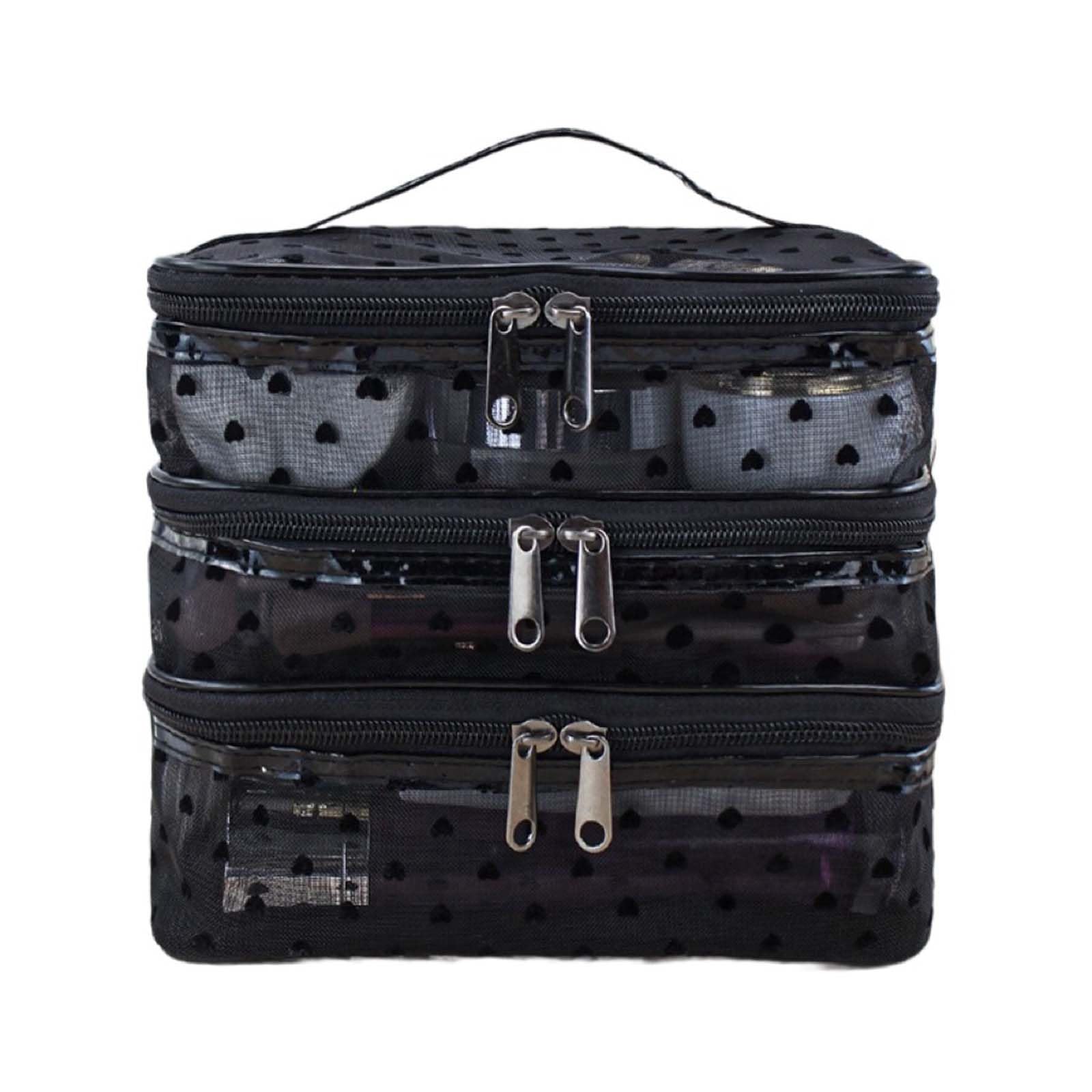Double Layer Mesh Makeup Bag for Women - Travel Cosmetic Organizer (Black) for Toiletries & Essentials