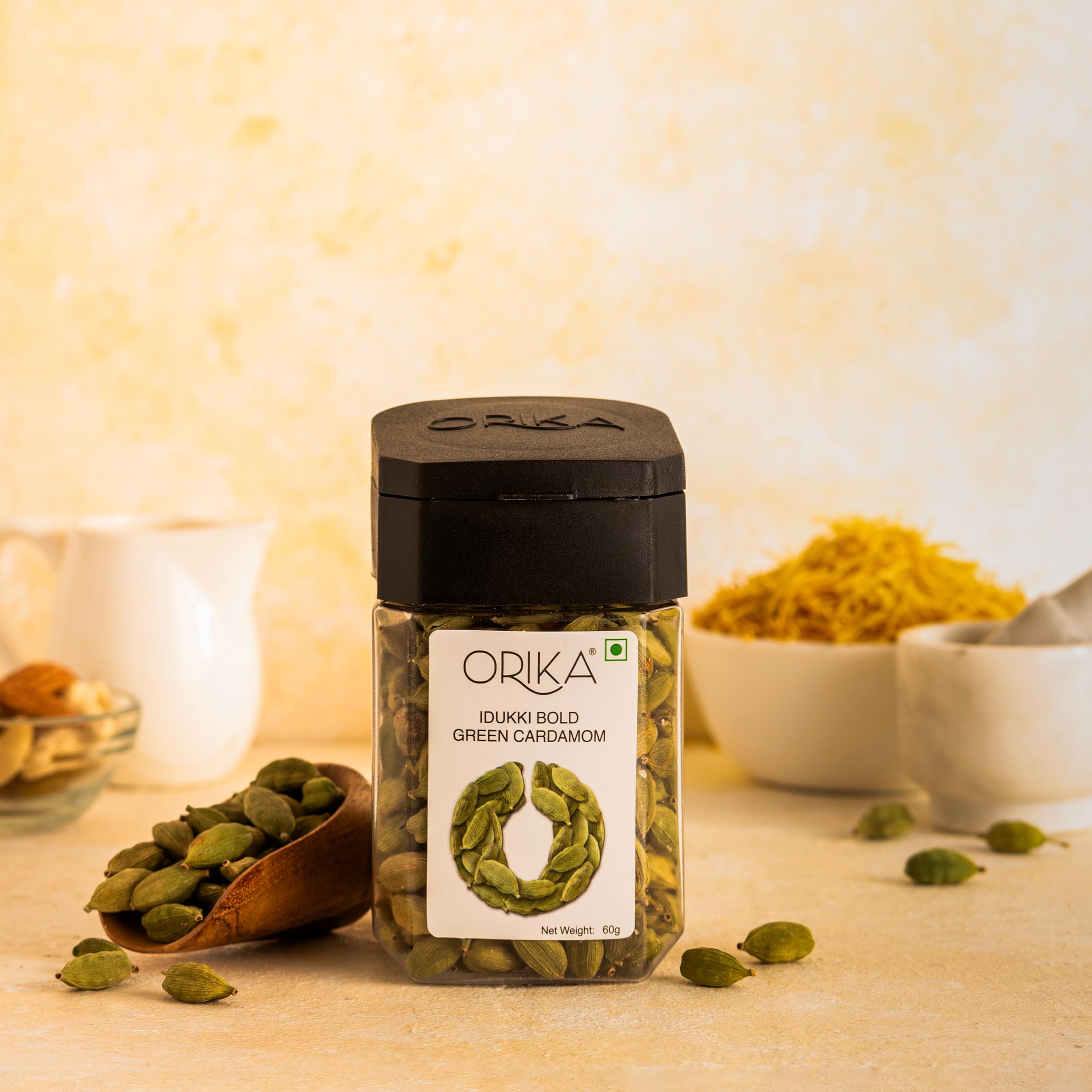 Premium Organic Idukki Bold Green Cardamom Whole 60g | 8mm Large Elaichi Pods | All-Natural No Artificial Colors or Preservatives | Perfect for Baking, Tea & Indian Cooking