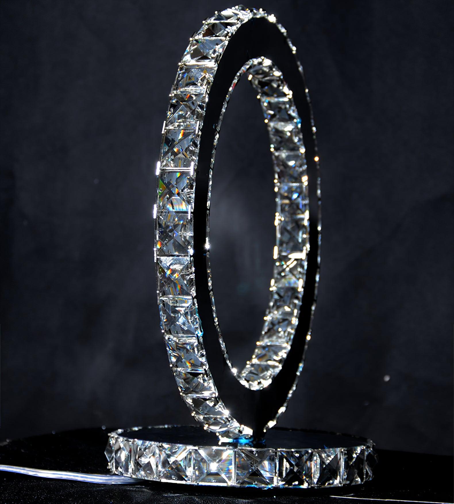 Elegant Crystal Rings Table Lamp - Modern LED Bedside Night Light for Bedroom, Living Room, and Office Decor