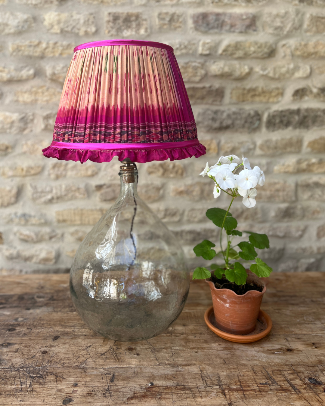 36cm Peach and Pink Frilly Silk Sari Lampshade with Pink Trim - Elegant Home Decor for Bedroom, Living Room & Wedding Decorations