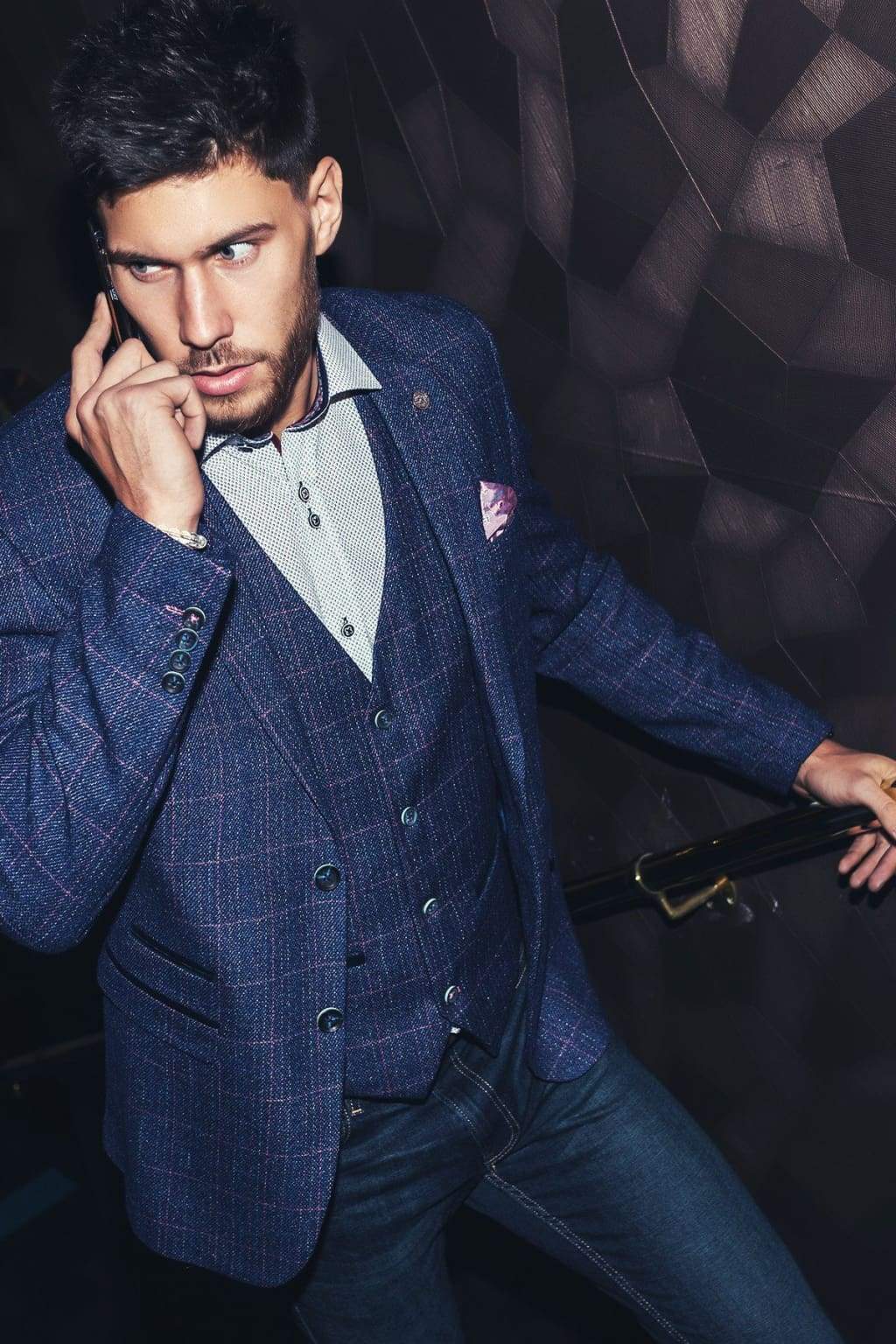Marc Darcy Harry Men's Indigo Blue Slim Fit Tweed Check Suit Jacket - Stylish Formal Blazer for Business, Weddings & Special Occasions