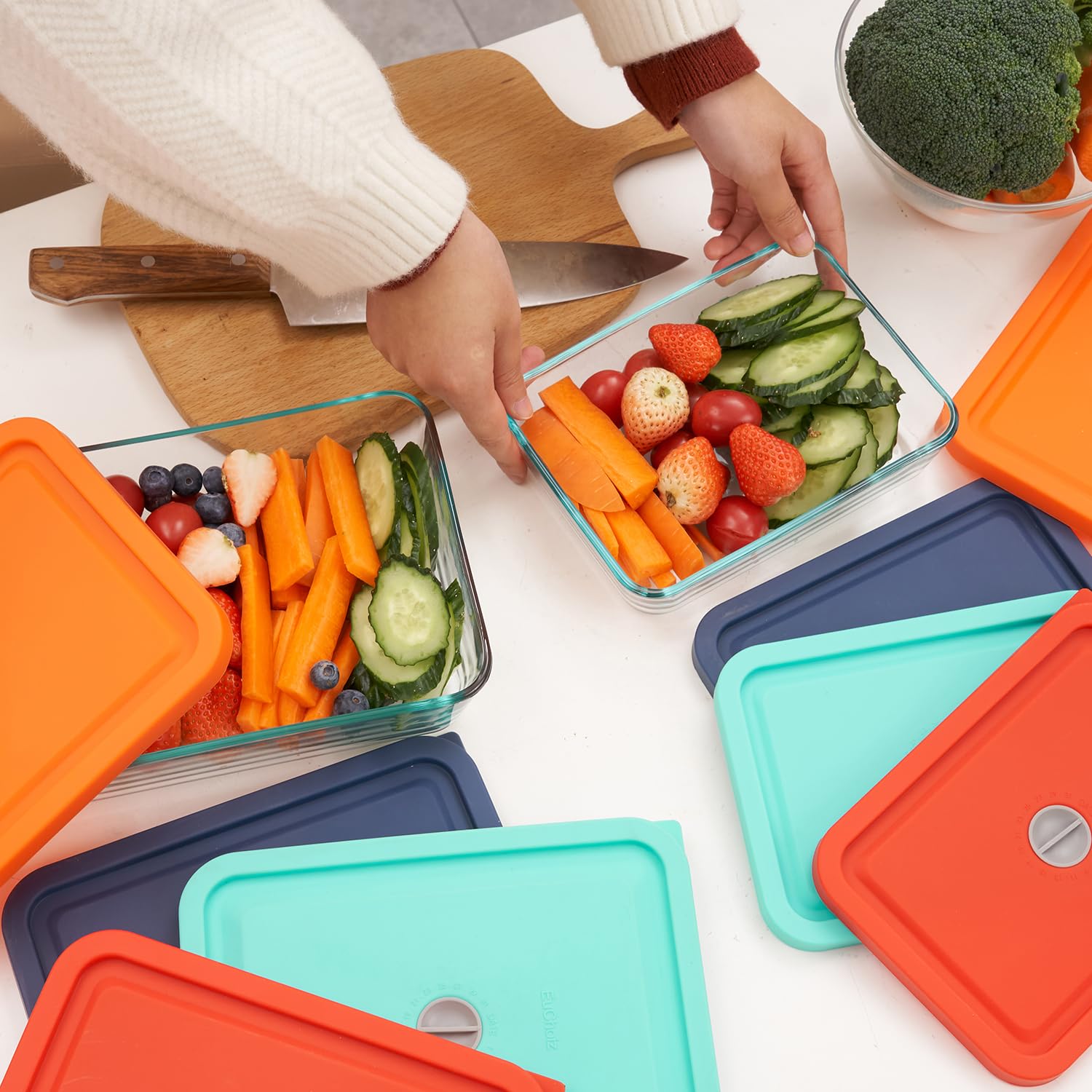 Pyrex 7211-PC 6 Cup Rectangle Replacement Lids - 2 Pack Silicone Storage Cover Lids with Date Mark for Glass Bowls (Dark Blue) - Perfect for Meal Prep, Leftovers & Refrigerator Storage
