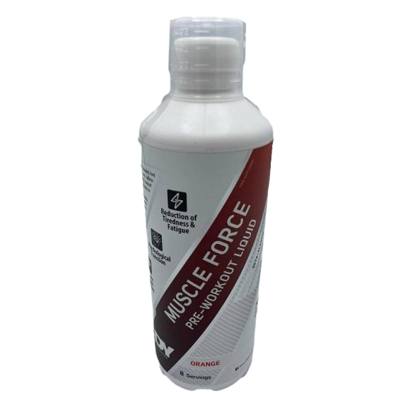 Dorian Yates Muscle Force Liquid Pre Workout - 500ml Orange Flavor | Energy Booster for Gym & Fitness Training | Pre-Workout Supplement for Strength & Endurance