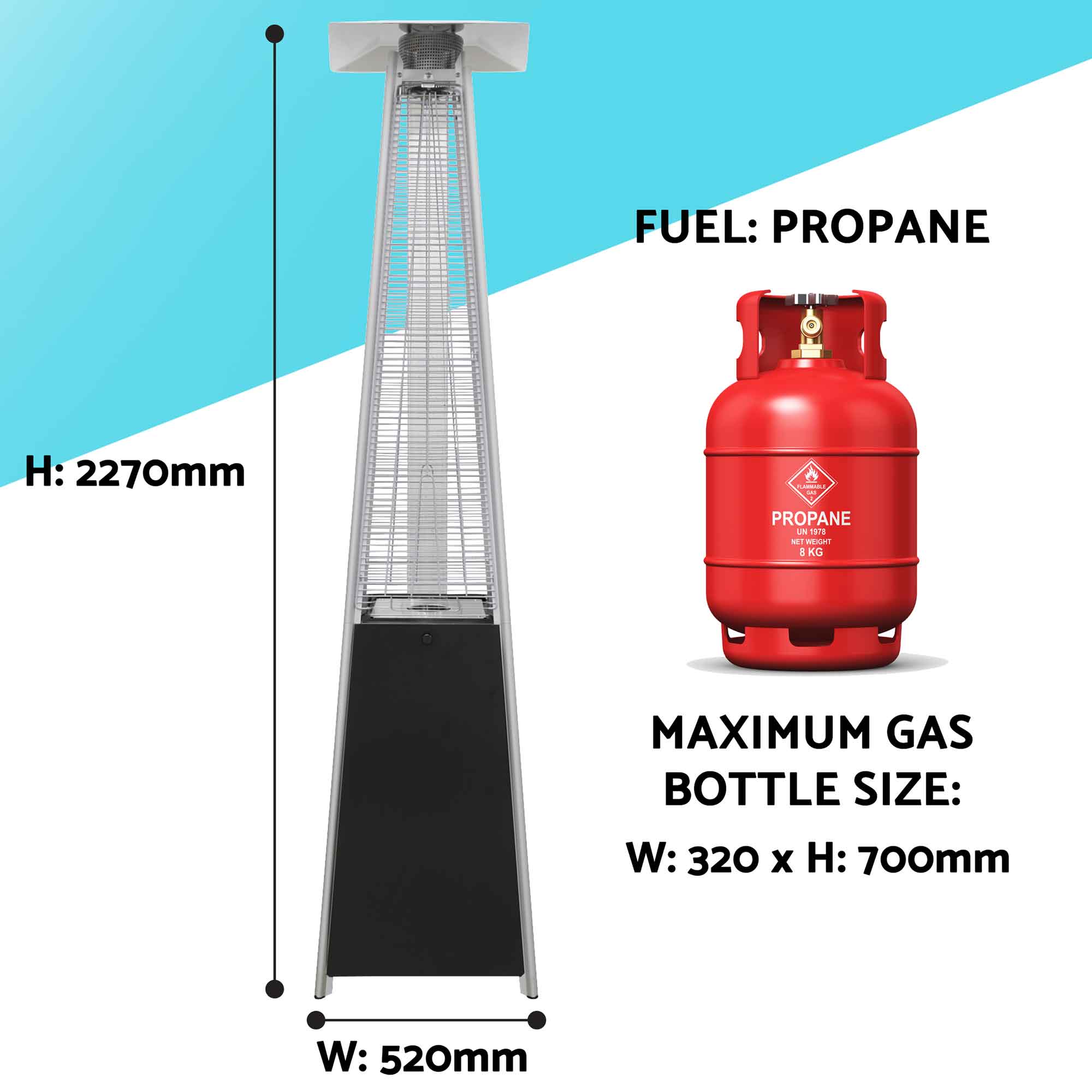 13kW Pyramid Gas Patio Heater for Outdoor Commercial & Residential Use - Includes Weatherproof Cover (Black, Model DG224) - Perfect for Restaurants, Backyards & Patio Parties