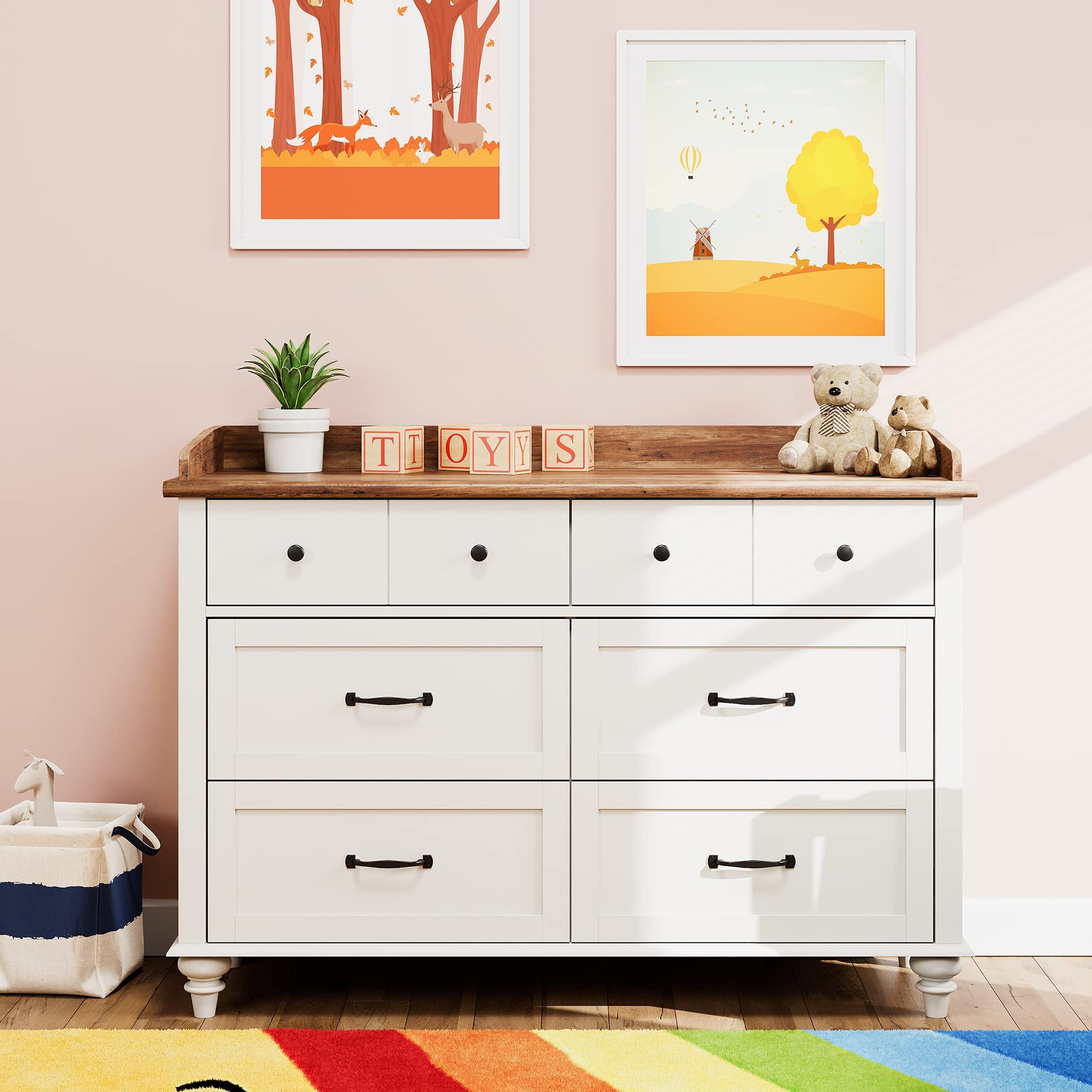 Mid Century Modern Kids Dresser with 6 Drawers - WAMPAT White Nursery Storage Cabinet Organizer for Baby Bedroom & Living Room | Space-Saving Baby Clothes & Toy Storage Solution