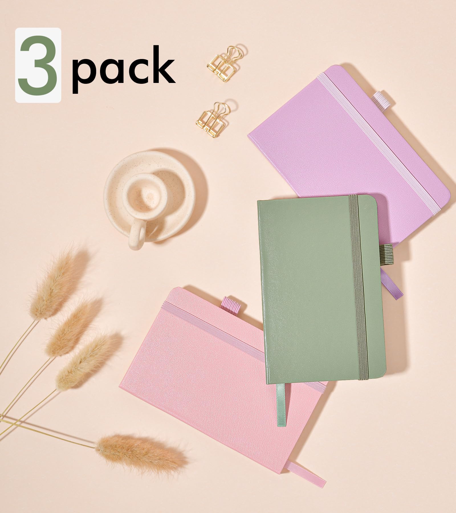 3 Pack A6 Pocket Notebooks - 480 Lined Pages Hardcover Mini Journals for Women & Men | 3.7”x5.7” Small Notepad for Work, Travel & Daily Notes | Cute Pink, Purple & Green Writing Notebooks | Perfect for Office, School, Journaling & Gift Giving