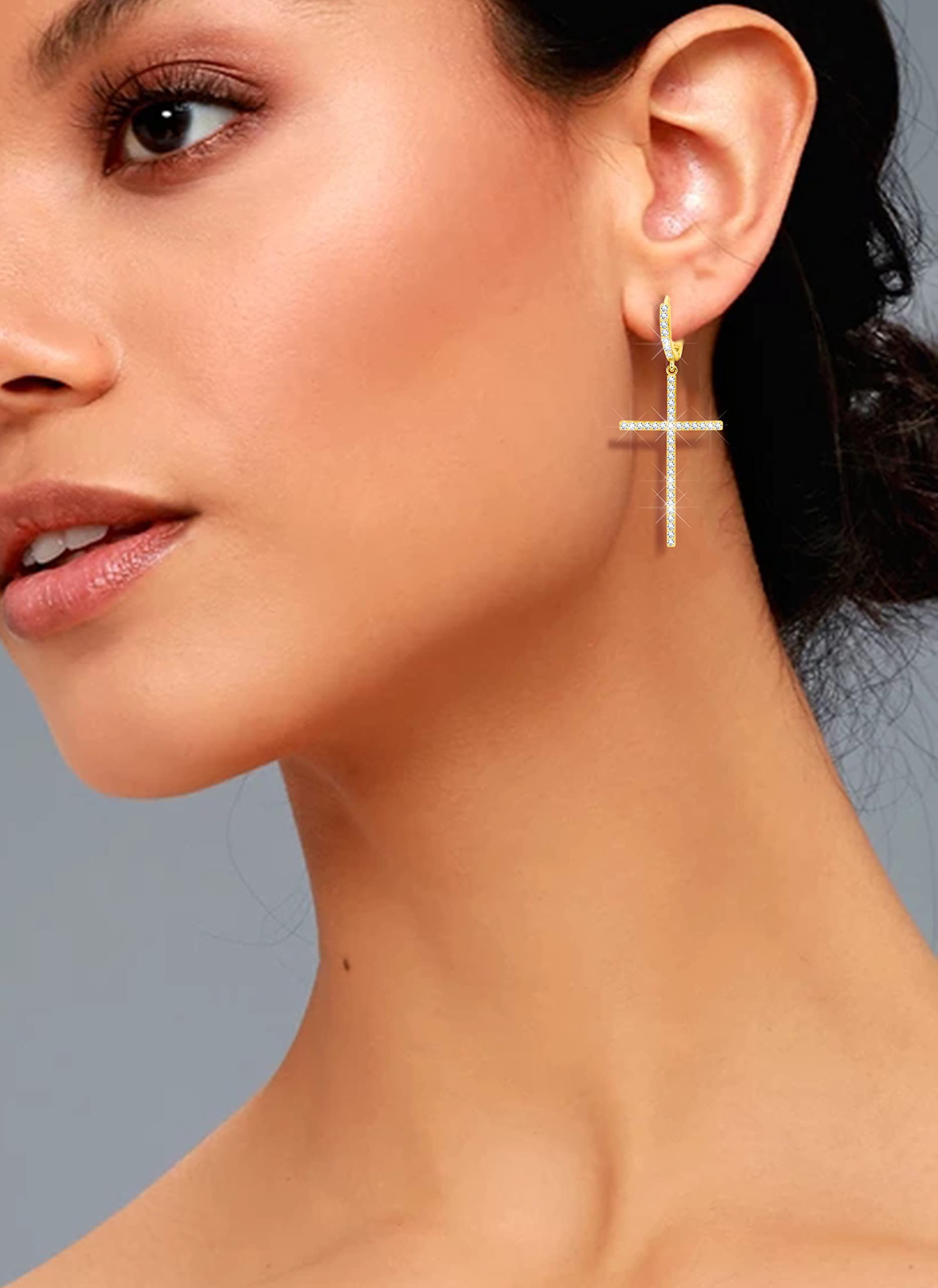 14k Gold Plated S925 Silver Hoop Earrings for Women - Minimalist Drop Feather Cross & Butterfly Dangle Huggie Earrings | Perfect for Everyday Wear, Parties & Special Occasions