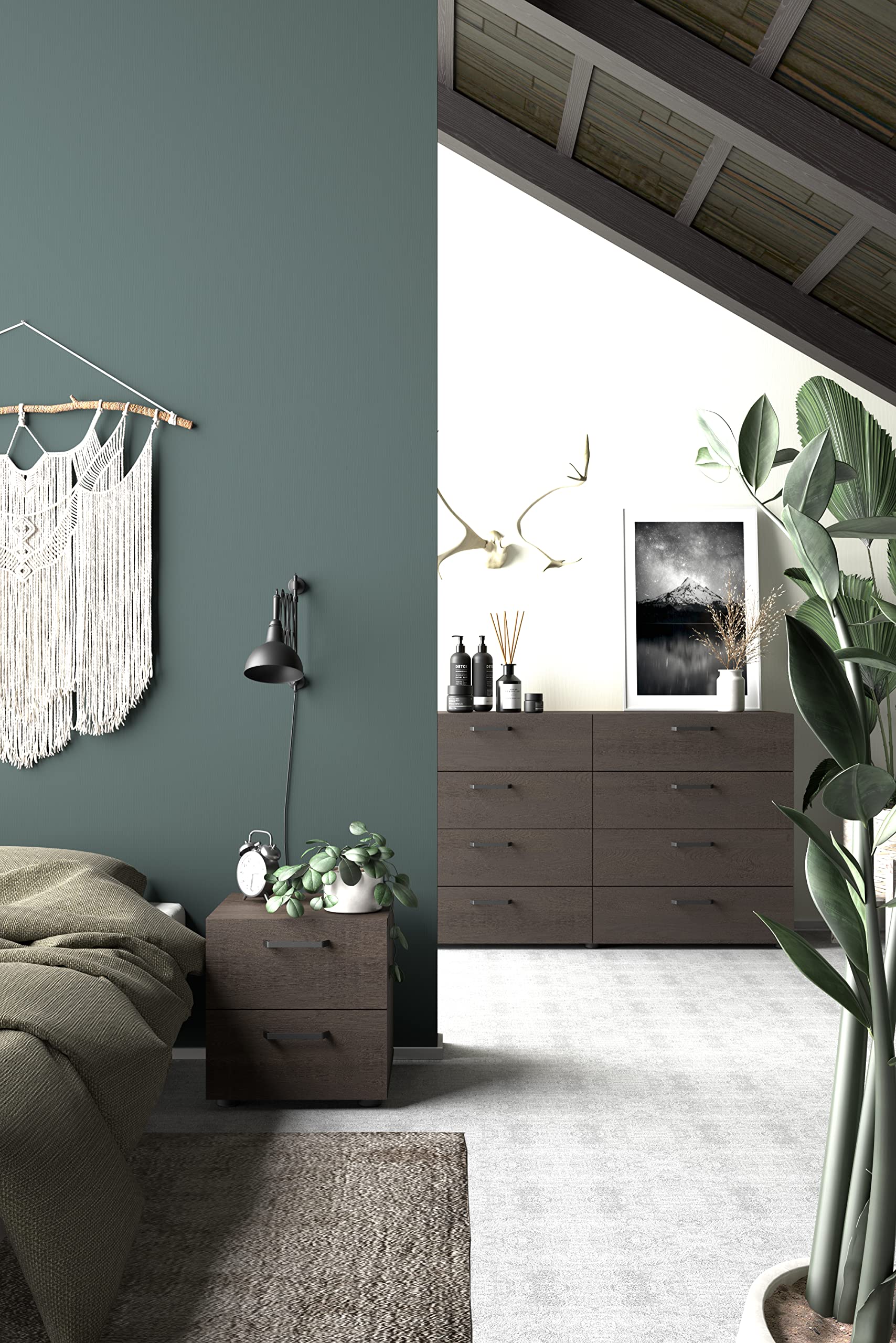 Tvilum 8-Drawer Double Dresser in Dark Chocolate - Modern Bedroom Storage Solution for Clothes, Linens & Accessories