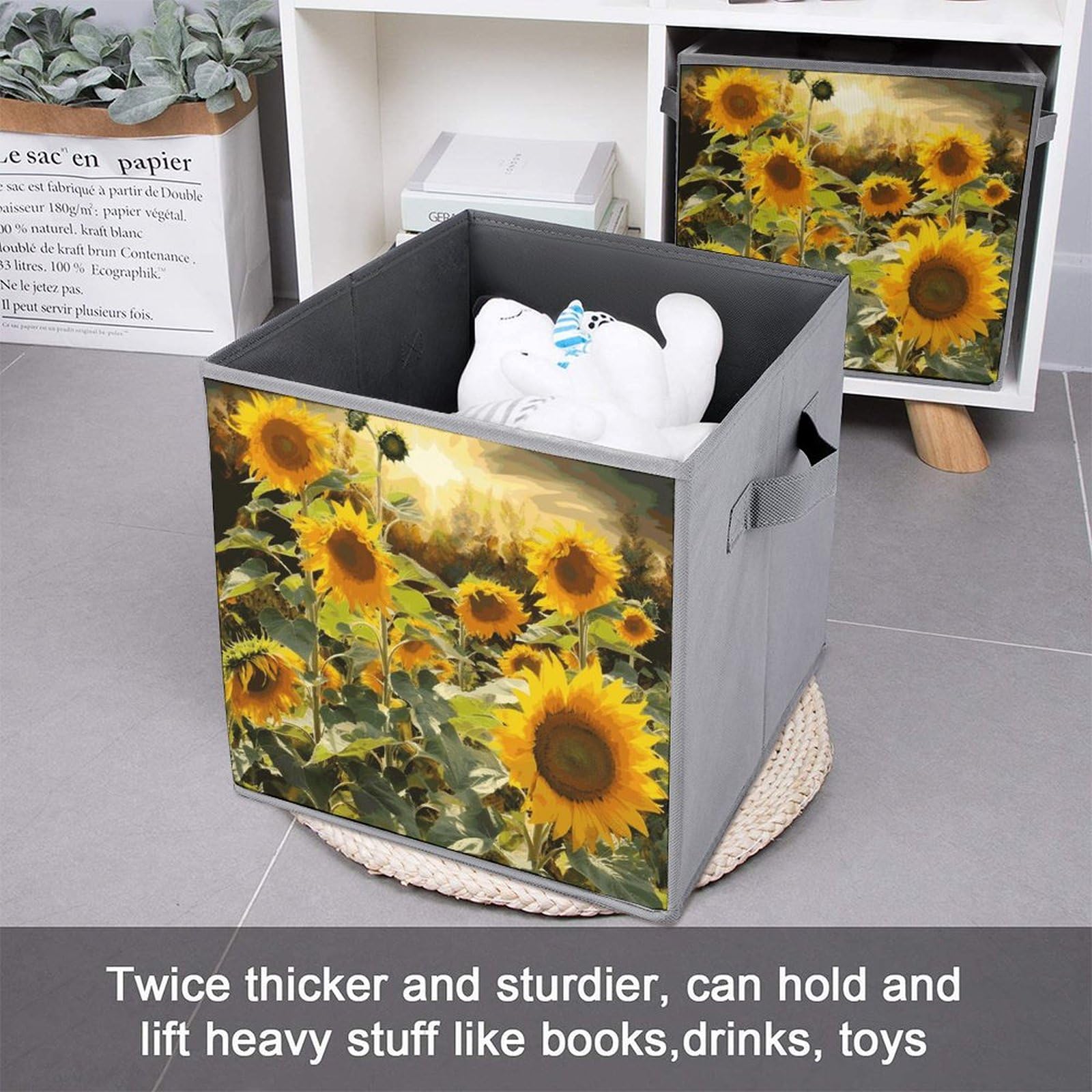 6PCS Sunflower Storage Bins - Collapsible Organizers for Home & Shelves