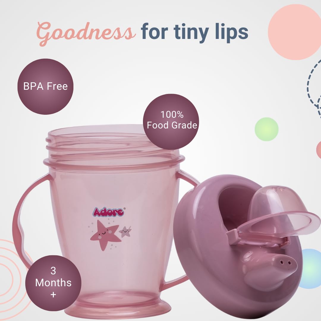 Adore Birdy Leakproof Spout Sipper Cup for Babies & Toddlers | 250ml Anti-Spill Drinking Water Bottle with Handle | Ideal for 6-12 Month Old Infants | BPA-Free Baby Cup for Home, Travel & Daycare (Pink)