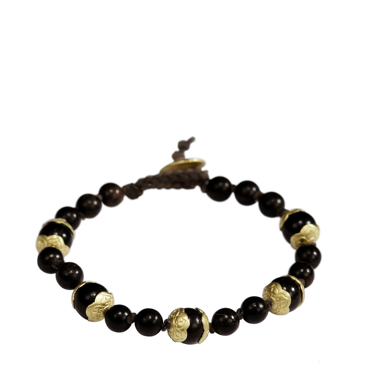 18K Gold Vintage Ebony Flower Beaded Bracelet with Adjustable Cord - Elegant Boho Jewelry for Women, Perfect for Weddings, Parties & Everyday Wear